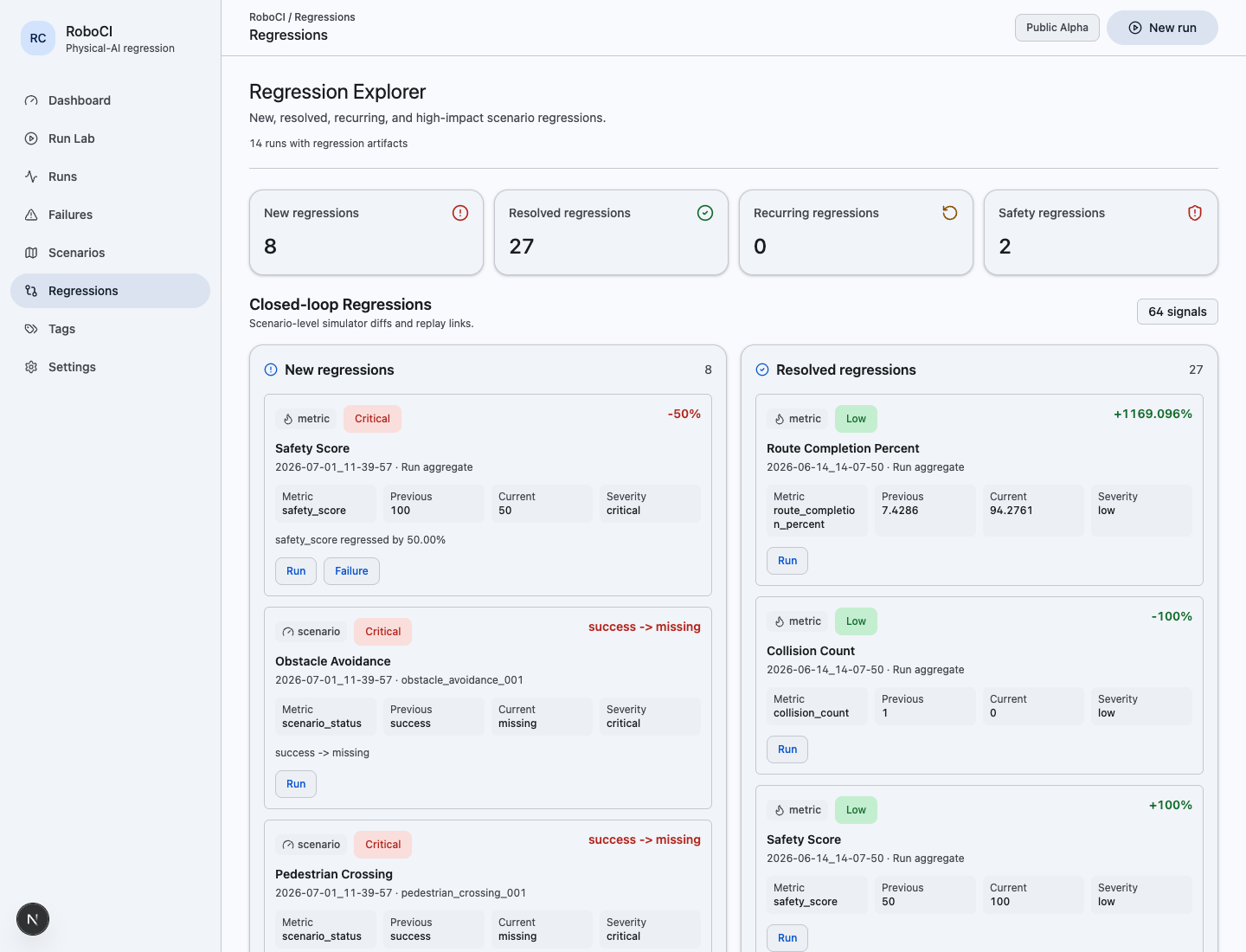 RoboCI regression explorer